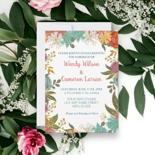 Convites Chá de panela Floral Chic Teal Rust