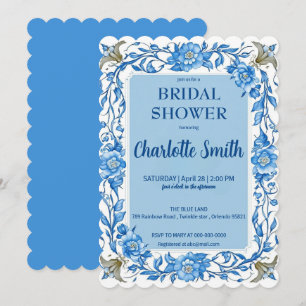 Convites Chá de panela Floral Chinoiserie Chinesa Azul