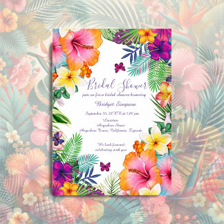 Convites Chá de panela floral colorido do Havaí tropical