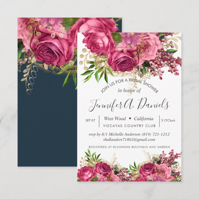 Convites Chá de panela Floral Cor de Água Rosa Branco (Frente/Verso)