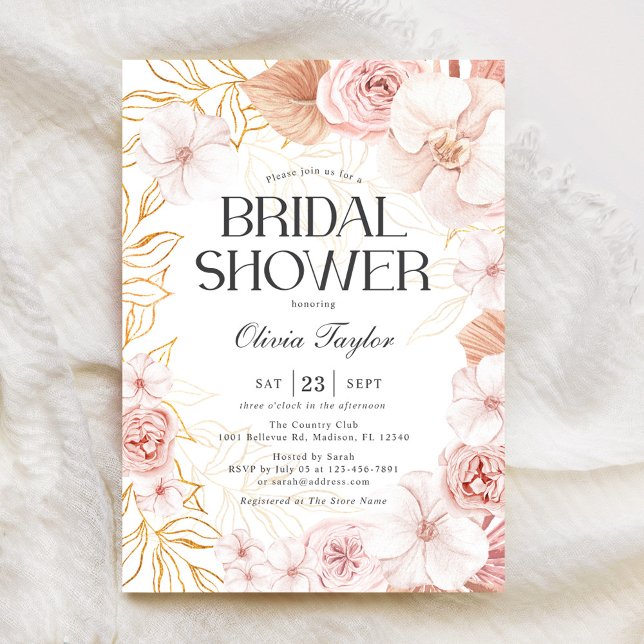 Convites Chá de panela Floral Cor-de-Cobra Rosa-Rosa (Criador carregado)