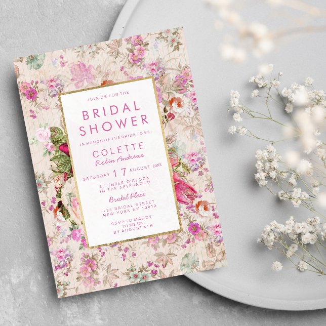 Convites Chá de panela floral cor-de-rosa-chic country (Country chic vintage pink floral Bridal Shower)