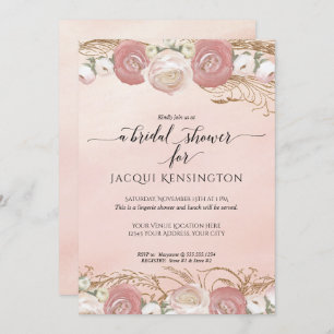 Convites Chá de panela Floral Cor-de-rosa-claro com brilho