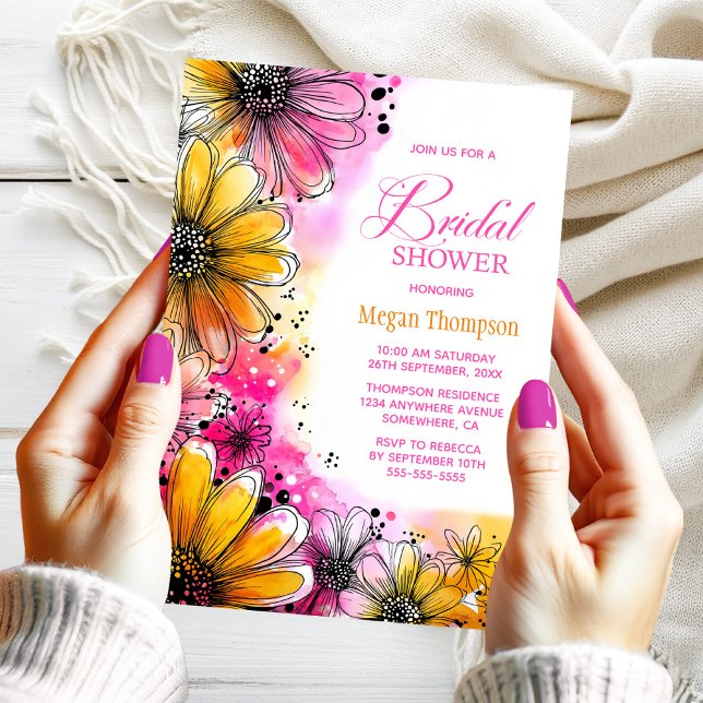 Convites Chá de panela Floral Cor-de-Rosa e Laranja (Criador carregado)