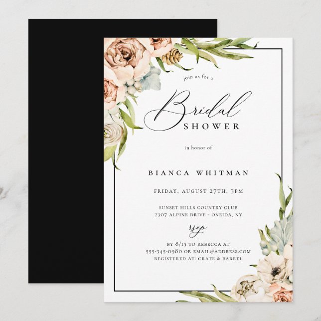 Convites Chá de panela Floral da Floresta Botânica (Frente/Verso)