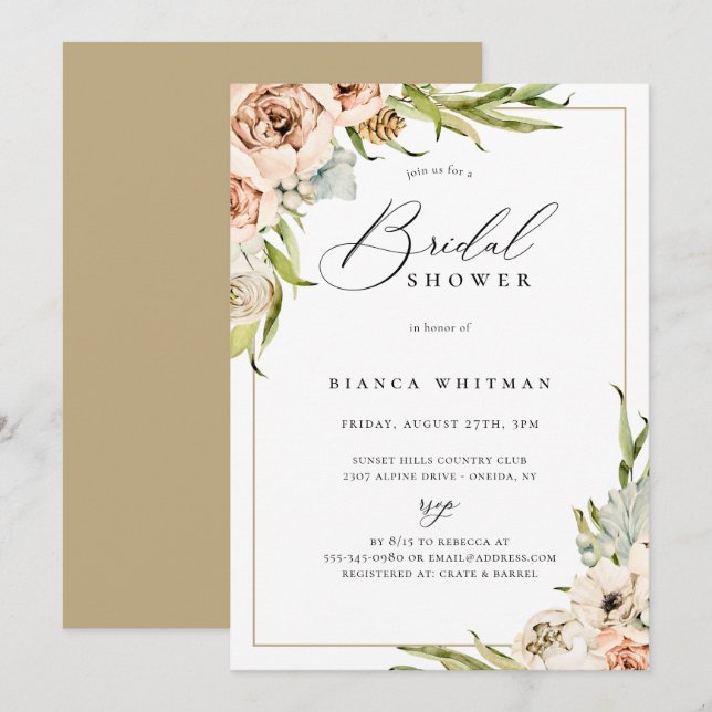 Convites Chá de panela Floral da Floresta Botânica (Frente/Verso)