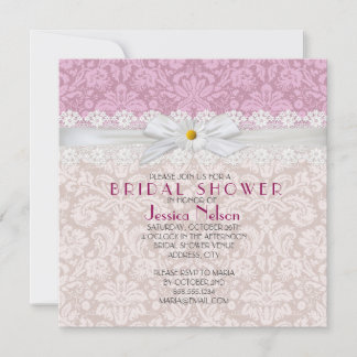 Convites Chá de panela Floral Daisy Ribbon Damask