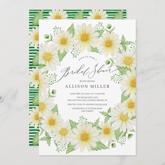 Convites Chá de panela Floral Daisy Watercolor (Frente/Verso)