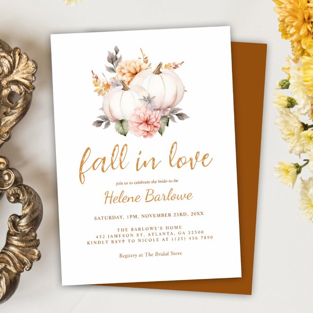 Convites Chá de panela Floral de Abóbora (Pumpkin Fall Floral Bridal Shower Invitation)