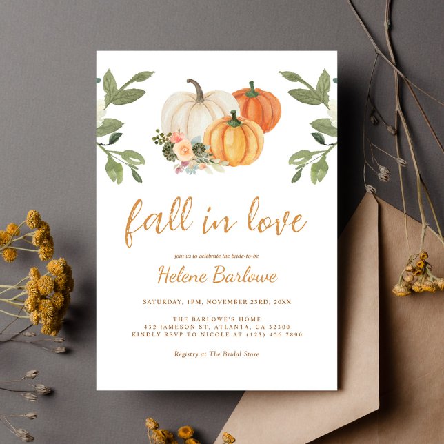 Convites Chá de panela Floral De Abóbora Apaixonado (Fall In Love Pumpkin Floral Bridal Shower Invitation)