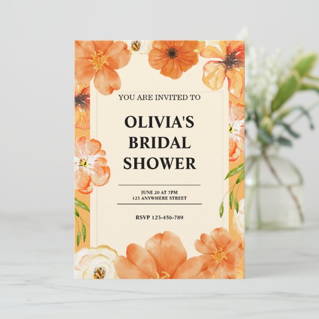 Convites chá de panela floral de aquarela (Em pé/Frente)