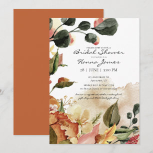Convites Chá de panela Floral de Aquarela de outono