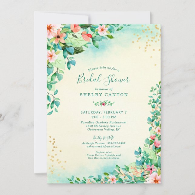 Convites Chá de panela Floral de Aquarela Tropical (Frente)