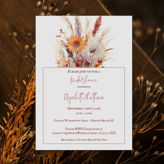 Convites Chá de panela Floral de Autumn Boho | Branco (Autumn Boho Floral White Bridal Shower Invitation)