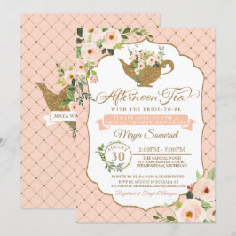 Convites Chá de panela Floral de Blush de luxo à tarde