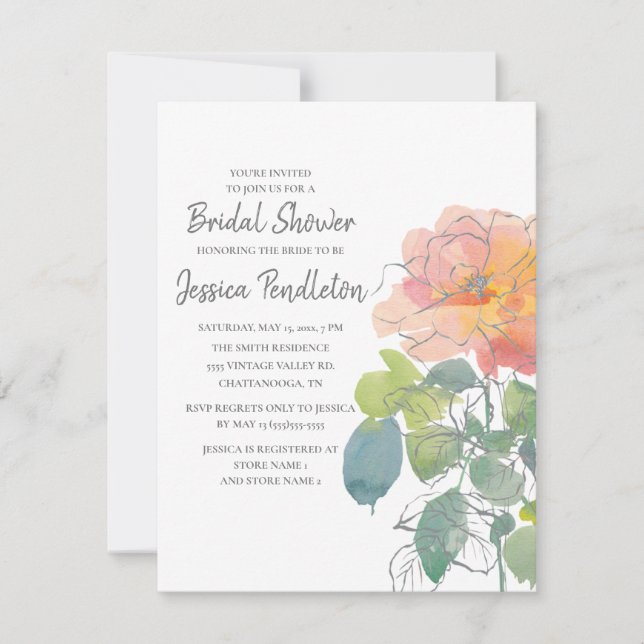 Convites Chá de panela Floral de Boho Coral Rosa (Frente)