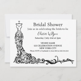 Convites Chá de panela Floral de Boho Negro Elegante