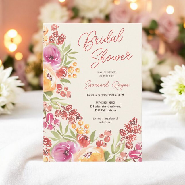 Convites Chá de panela Floral De Boho Pintado À Mão (Boho Hand-Painted Watercolor Floral Bridal Shower Invitation)