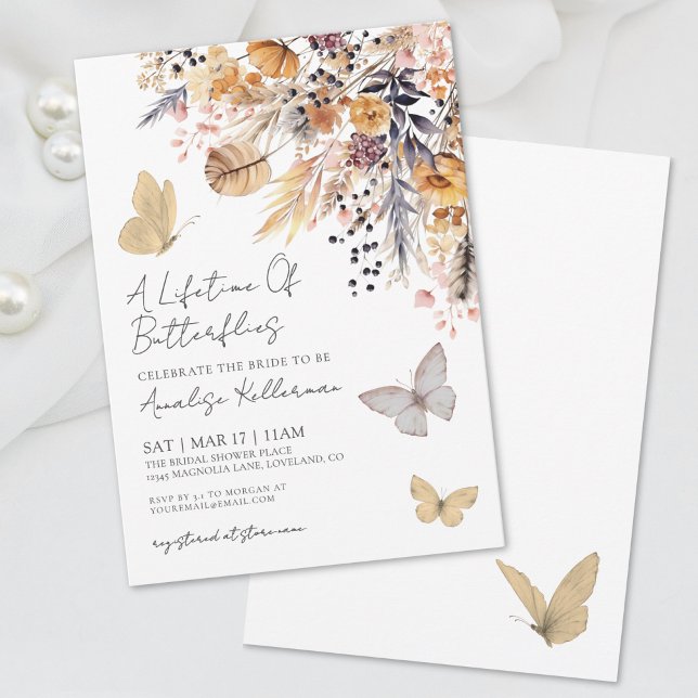 Convites Chá de panela Floral de Borboleta (Butterfly Floral Fall Bridal Shower Invitation)