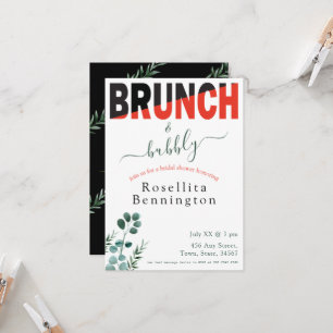 Convites Chá de panela Floral de Brunch e Bubble Eucalyptus
