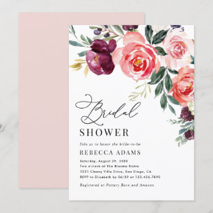 Convites Chá de panela Floral de Burgundy e Coral Peach