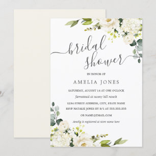 Convites Chá de panela Floral de Champagne Green Watercolor