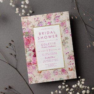 Convites Chá de panela floral de cor rosa-chic-chic-country
