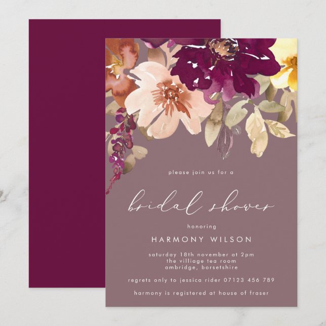 Convites Chá de panela Floral de Cores Aquáticas de Queda (Frente/Verso)