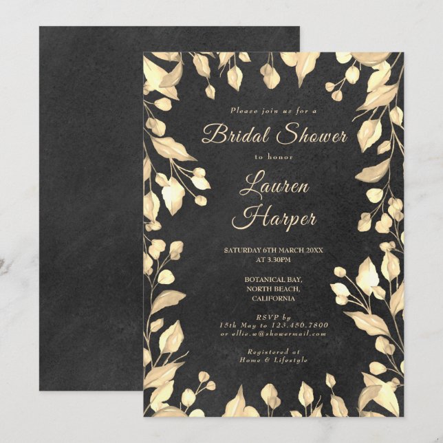 Convites Chá de panela Floral de Creme Chalkboard (Frente/Verso)