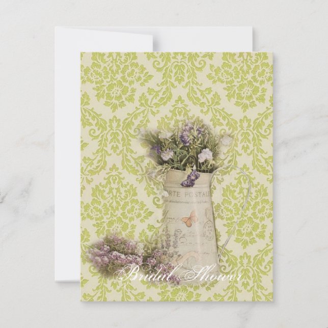 Convites chá de panela floral de damasco verde-menta (Frente)