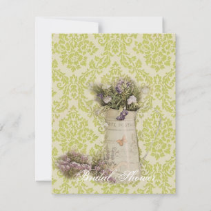 Convites chá de panela floral de damasco verde-menta