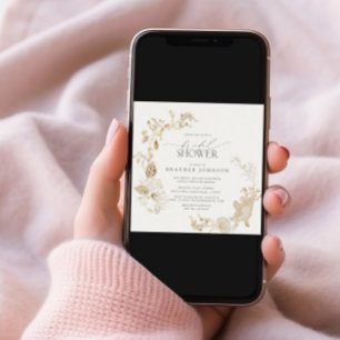 Convites Chá de panela Floral de Flor Dourado Vintage