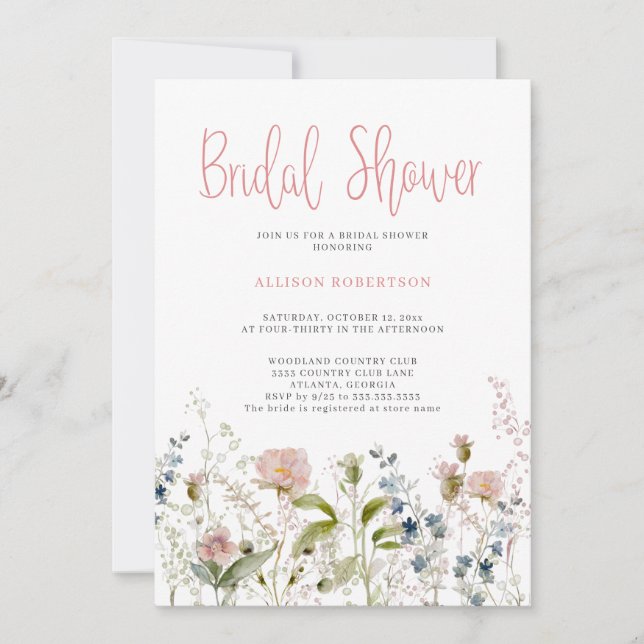 Convites Chá de panela Floral de Flor Rosa-Rosa-Vidraça (Frente)