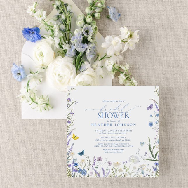 Convites Chá de panela Floral de Flor Selvagem Azul (Join us for a blue wildflower bridal shower!)