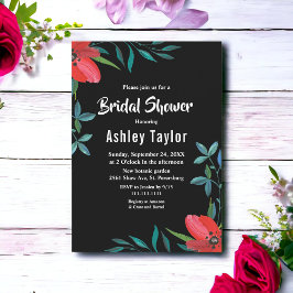 Convites Chá de panela Floral De Flor Selvagem Preta E Bran