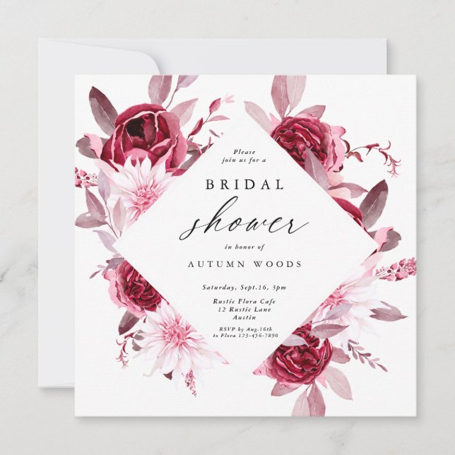 Convites Chá de panela Floral de Frame Dourado do Autumn Ro (Frente)