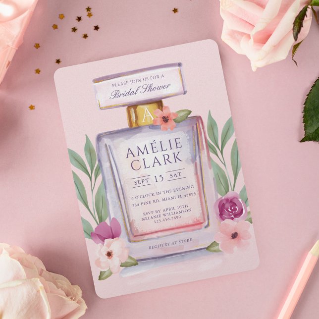 Convites Chá de panela Floral de Frasco de Perfume de Aquar (Watercolor Perfume Bottle Floral Bridal Shower Invitation)