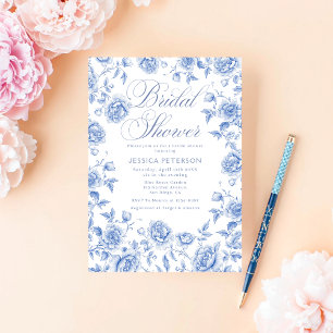 Convites Chá de panela Floral de Frente Azul e Branco