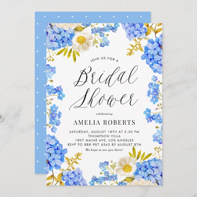 Convites Chá de panela Floral de Hydrangea (Frente/Verso)