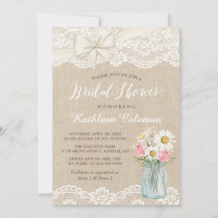Convites Chá de panela Floral de Ivory Lace Burlap Mason J