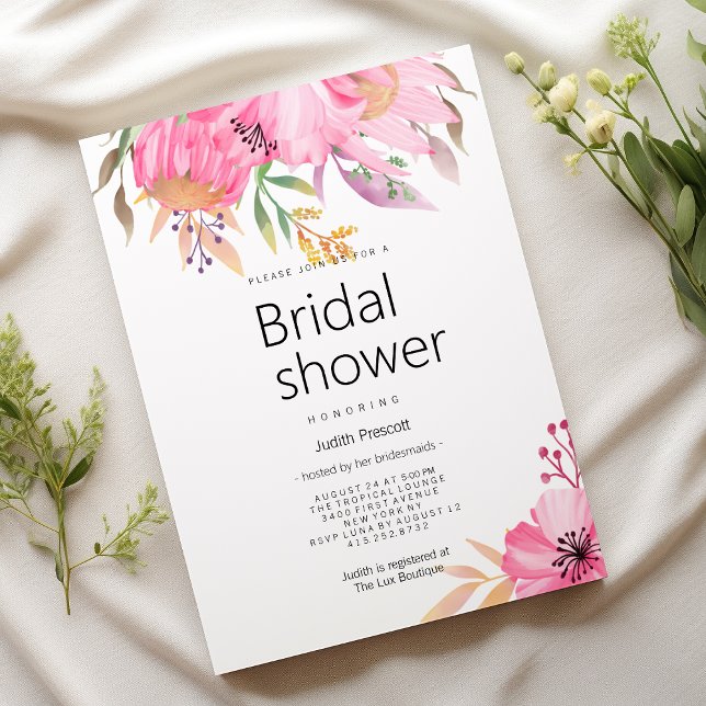 Convites Chá de panela floral de jardim botânico de aquarel (Watercolor botanical garden floral Bridal Shower)