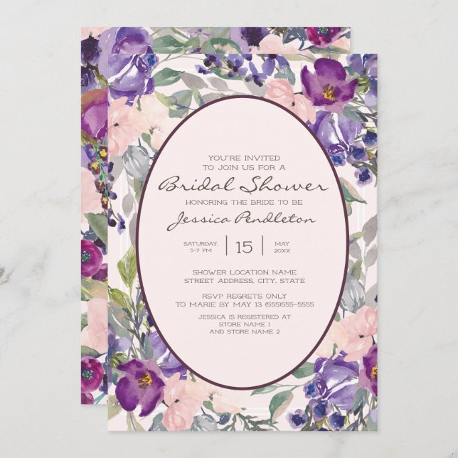 Convites Chá de panela Floral de Jardim de Aquarela Rosa Pú (Frente/Verso)