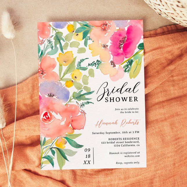 Convites Chá de panela floral de jardim de boho brilhante (Bright bold boho garden floral bridal shower invitation)