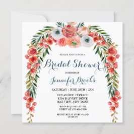 Convites Chá de panela Floral de Jardim Retro Azul-Cento