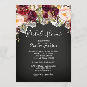 Convites Chá de panela Floral de Laço Borgonha