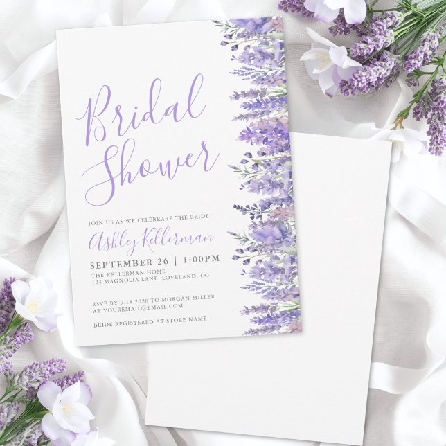 Convites Chá de panela Floral de Lavanda de Aquarela Elegan (Elegant Watercolor Lavender Floral Bridal Shower Invitation)