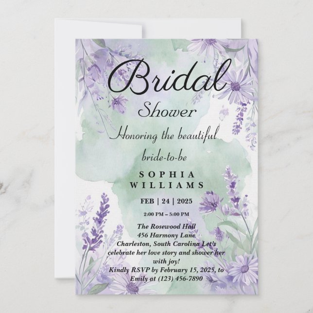 Convites Chá de panela Floral de Lavanda Elegante (Frente)