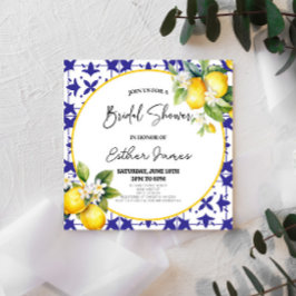 Convites Chá de panela Floral de Limão Azulejo do Mediterrâ