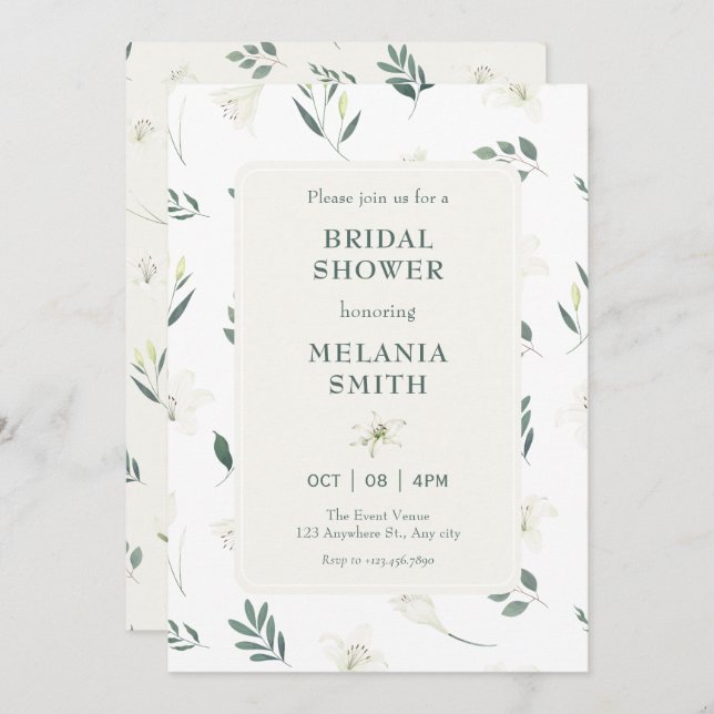 Convites Chá de panela floral de lírio branco (Frente/Verso)