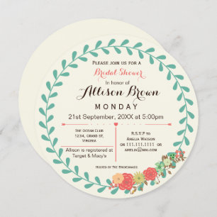 Convites chá de panela floral de marfim mint coral Invites